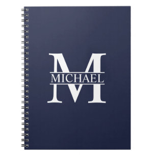 Navy Blue Personalisiert Monogram und Name Notizblock