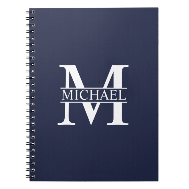 Navy Blue Personalisiert Monogram und Name Notizblock (Vorderseite)