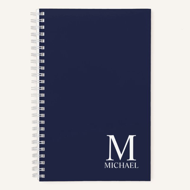 Navy Blue Personalisiert Monogram und Name Notizbuch (Vorderseite)
