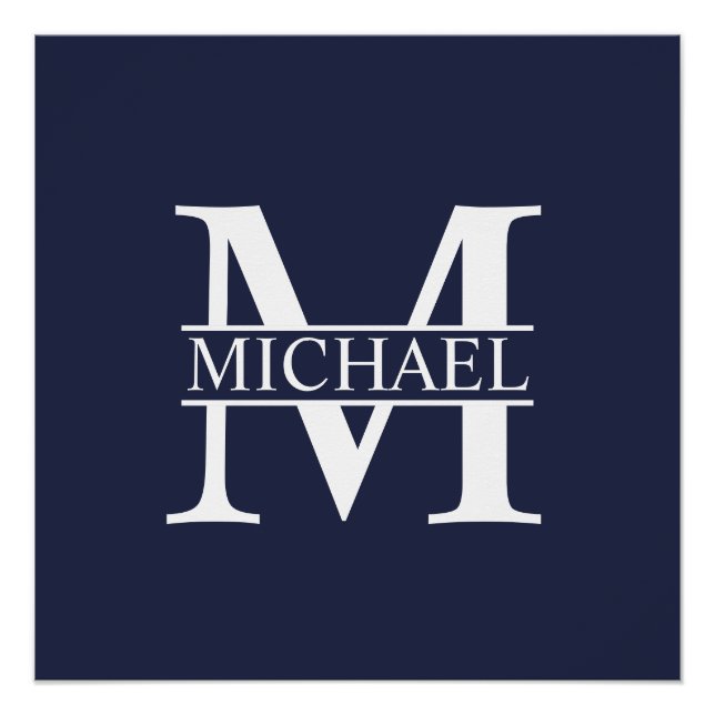Navy Blue Personalisiert Monogram und Name Poster (Vorderseite)