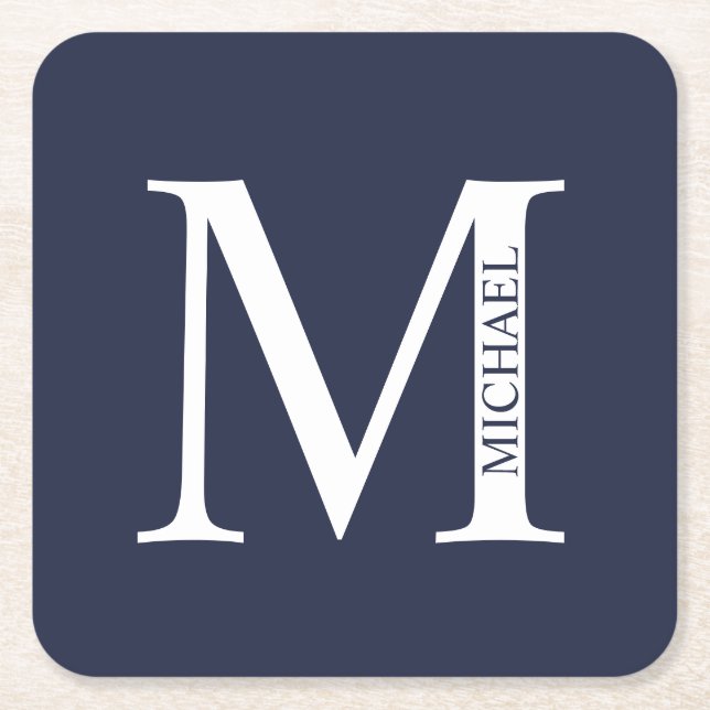 Navy Blue Personalisiert Monogram und Name Rechteckiger Pappuntersetzer (Vorderseite)