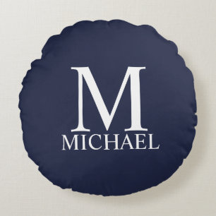 Navy Blue Personalisiert Monogram und Name Rundes Kissen