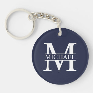 Navy Blue Personalisiert Monogram und Name Schlüsselanhänger