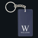 Navy Blue Personalisiert Monogram und Name Schlüsselanhänger<br><div class="desc">Personalisierte Monogram und Name Gift sind mit personalisierter Monogramm und Namen im klassischen Serif-Schriftart-Stil auf marineblau Hintergrund ausgestattet. Ideal für Ferien, Wiedersehen und besondere Anlässe.</div>