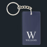 Navy Blue Personalisiert Monogram und Name Schlüsselanhänger<br><div class="desc">Personalisierte Monogram und Name Gift sind mit personalisierter Monogramm und Namen im klassischen Serif-Schriftart-Stil auf marineblau Hintergrund ausgestattet. Ideal für Ferien,  Wiedersehen und besondere Anlässe.</div>