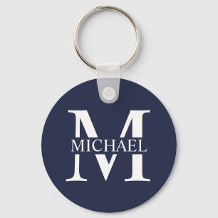 Navy Blue Personalisiert Monogram und Name Schlüsselanhänger