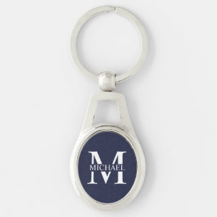 Navy Blue Personalisiert Monogram und Name Schlüsselanhänger