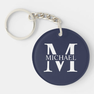 Navy Blue Personalisiert Monogram und Name Schlüsselanhänger