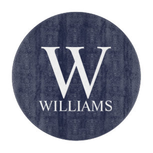 Navy Blue Personalisiert Monogram und Name Schneidebrett