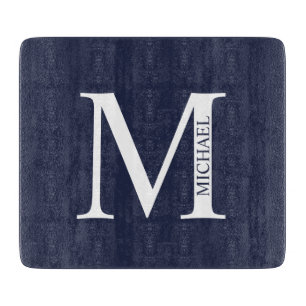 Navy Blue Personalisiert Monogram und Name Schneidebrett