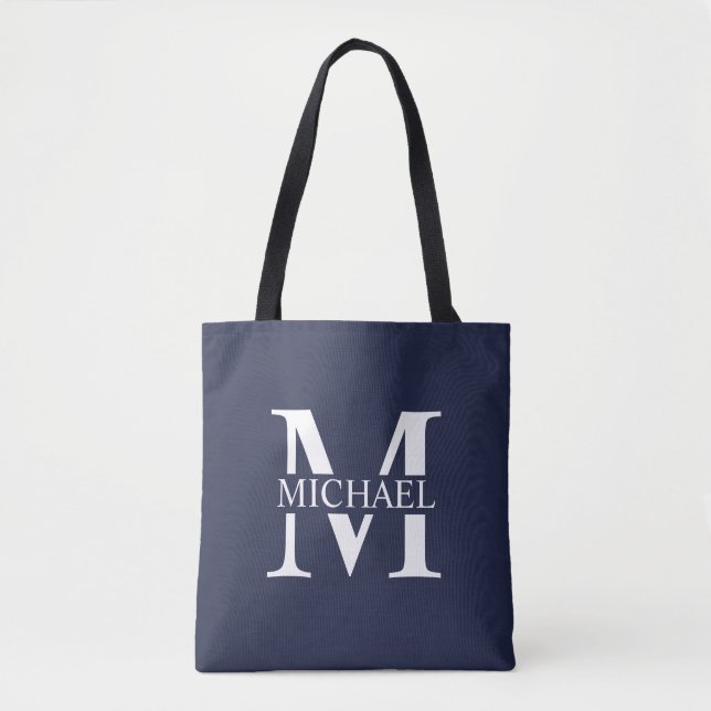 Navy Blue Personalisiert Monogram und Name Tasche (Vorderseite)