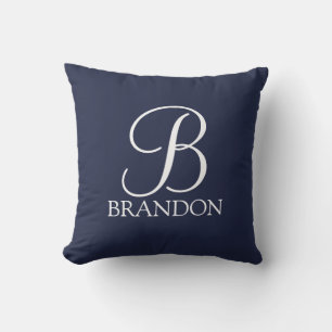 Navy Blue Personalisiert Script Monogram und Name Kissen