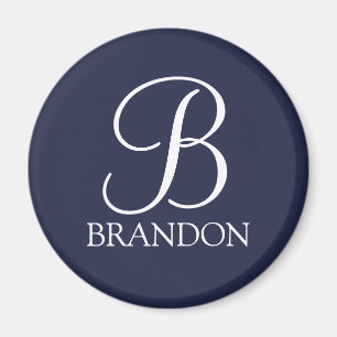 Navy Blue Personalisiert Script Monogram und Name Magnet