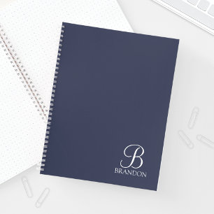 Navy Blue Personalisiert Script Monogram und Name Notizbuch