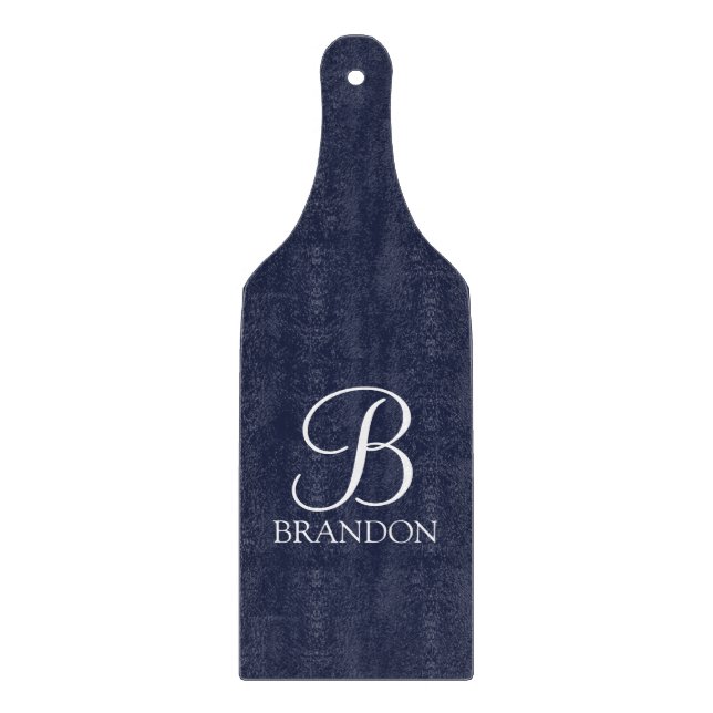 Navy Blue Personalisiert Script Monogram und Name Schneidebrett (Vorderseite)