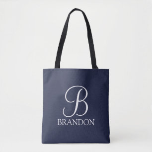 Navy Blue Personalisiert Script Monogram und Name Tasche