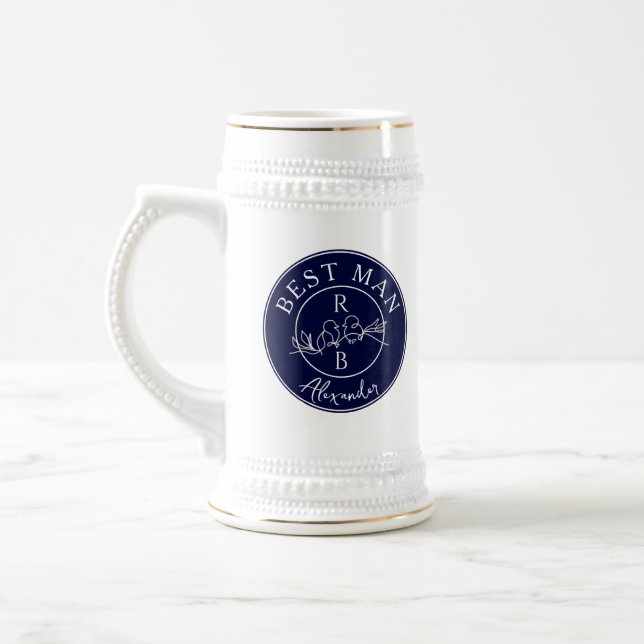 Navy Blue Personalisiert Trauzeuge Bierglas (Links)