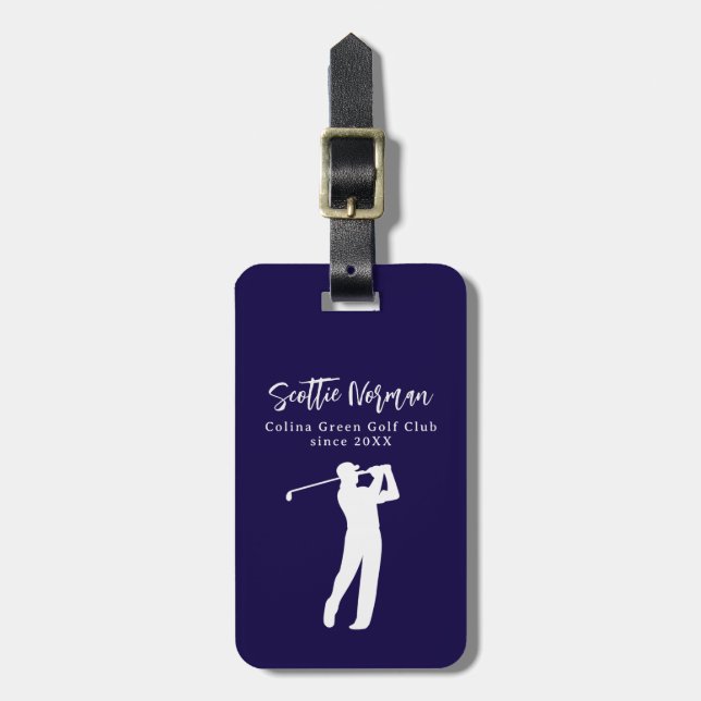Navy-Blue personalisierter Golfer-Name Gepäckanhänger (Vorderseite vertikal)