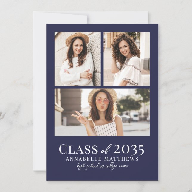 Navy Blue Photo Graduation Party Invitation (Devant)