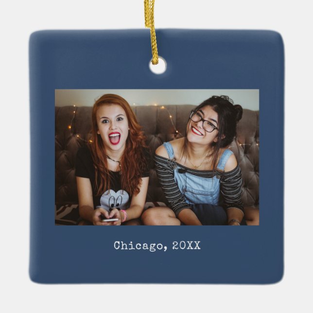 Navy Blue Photo Keepsake Christmas Keramikornament (Vorderseite)