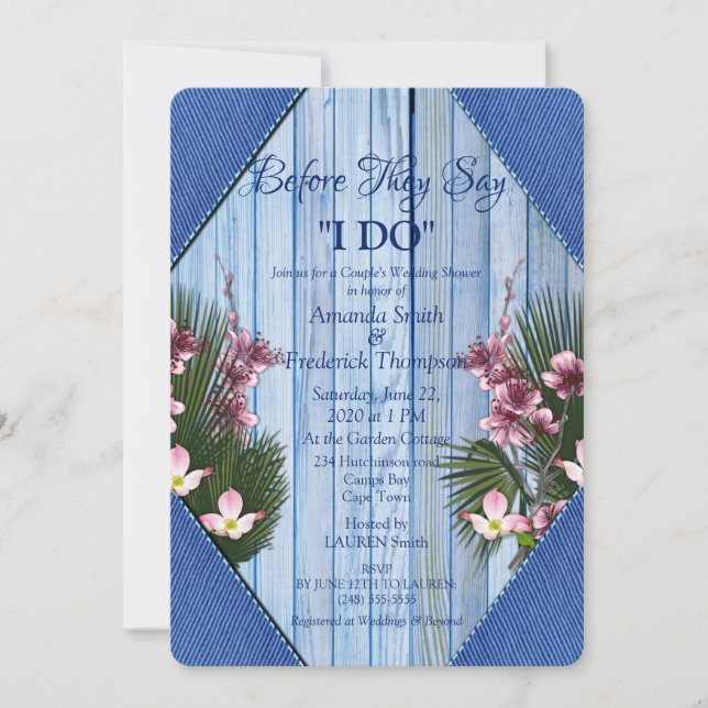 Navy - Blue & Pink Blume Polterabend Einladung (Vorderseite)