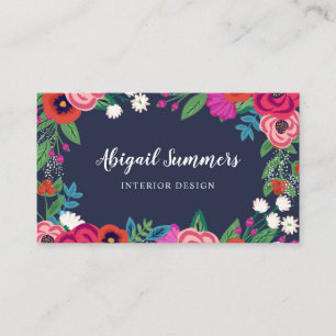 Navy Blue & Pink Boho Blumenrahmen Visitenkarte