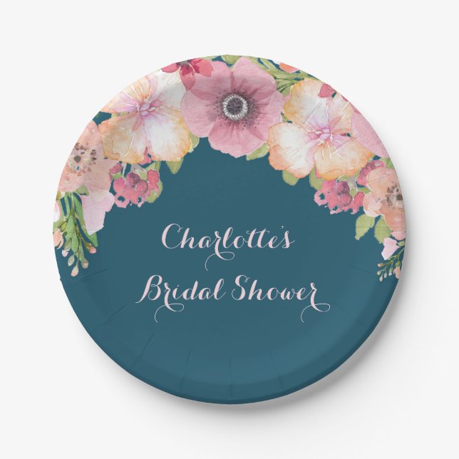 Navy Blue Pink Brautparty Plate Pappteller (Vorderseite)