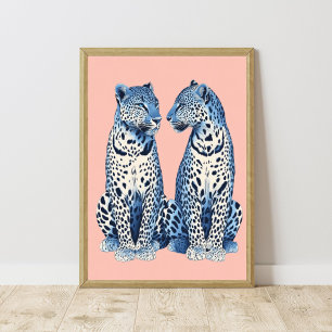 Navy Blue Pink Cheetah Leopard Preppy Girly Dorm Poster