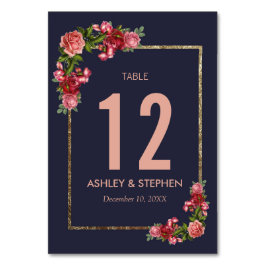 Navy Blue Pink Floral Gold Tischnummern
