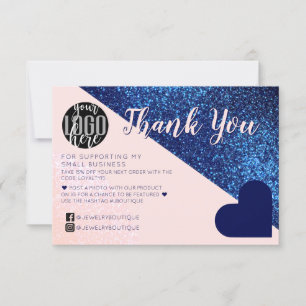Navy Blue Pink Glitzer Geo Logo Kunde Vielen Dank Dankeskarte