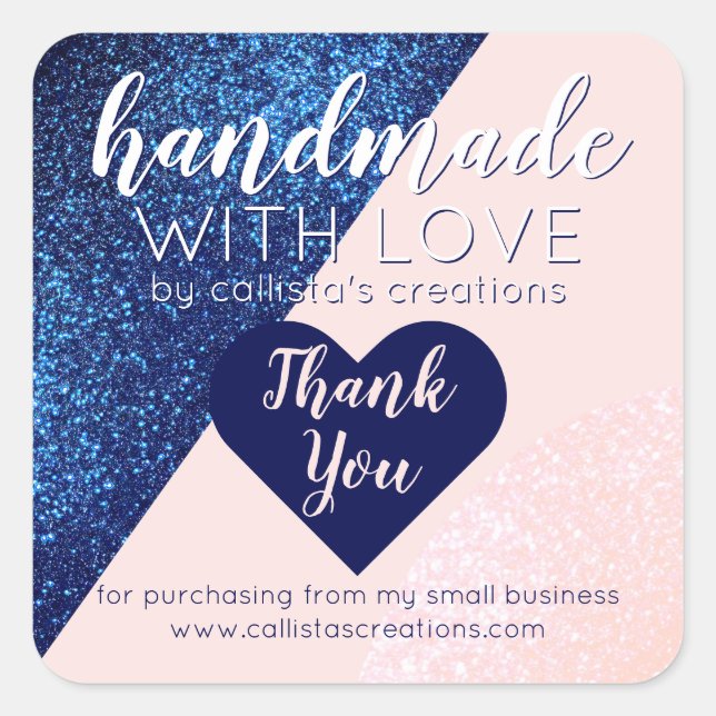 Navy Blue Pink Glitzer Geo Logo Vielen Dank Quadratischer Aufkleber (Vorderseite)
