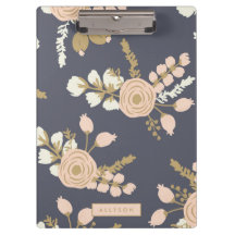 Navy Blue Pink Gold Floral Office