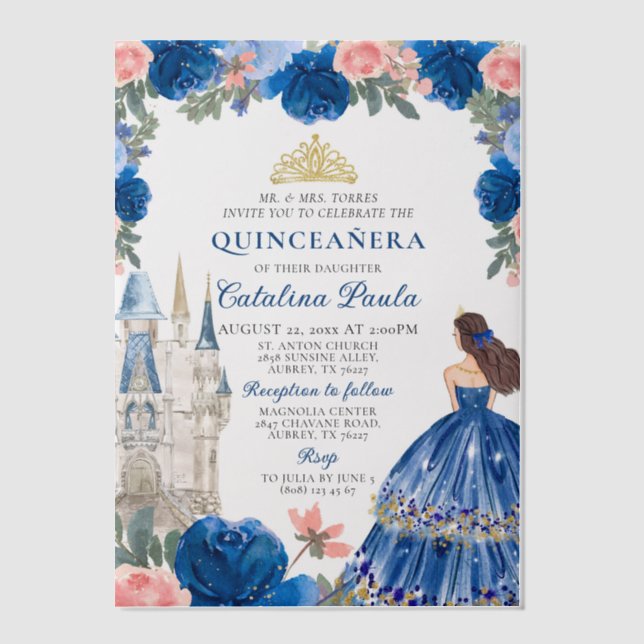Navy Blue Pink Gold Tiara Princess Quinceañera (Vorderseite)