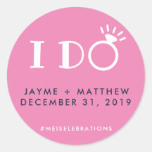 Navy Blue Pink I Do Wedple Hashtag Round