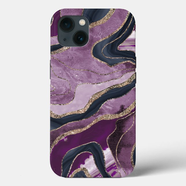 Navy Blue Pink Marble Agate Gold Glitzer Glam #1  Case-Mate iPhone Hülle (Rückseite)