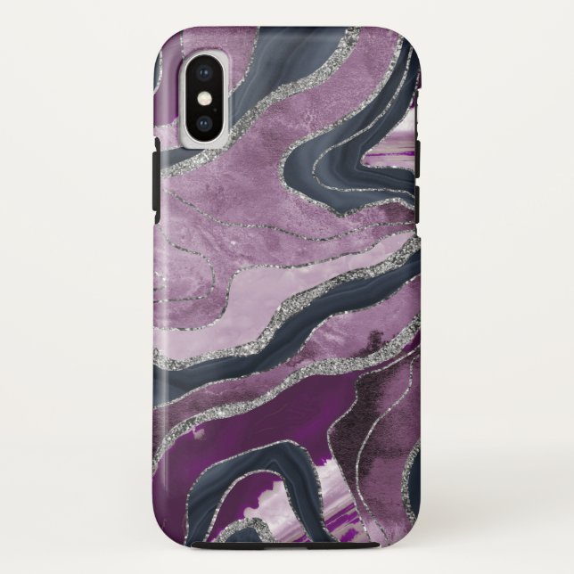 Navy Blue Pink Marmor Agate Silver Glitzer Glam #1 Case-Mate iPhone Hülle (Rückseite)