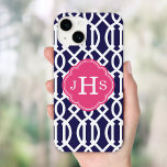 Navy Blue & Pink Modern Trellis Monogram Case-Mate iPhone 14 Hülle<br><div class="desc">Niedliches Girly Trendy Chic Stilvolle Preppy Geometric Modern Trellis Muster. Fügen Sie Ihre benutzerdefinierten personalisierten Monogramm-Initialen oder Ihren Namen hinzu. Klicken Sie auf die Schaltfläche Anpassen,  um Schriftart und Farben für ein einzigartiges Einzeldesign zu ändern.</div>