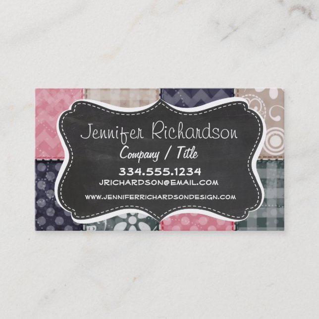Navy Blue, Pink, Tan und Gray Niedlich Quilt Look Visitenkarte (Vorderseite)