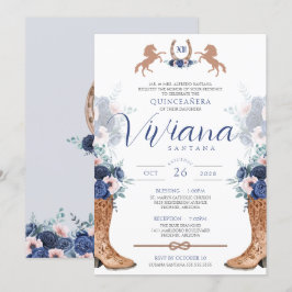 Navy Blue Pink Western Boots Charra Quinceanera in Einladung