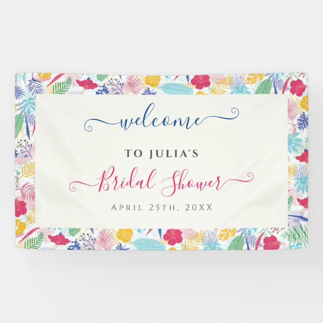 Navy Blue Pink Wild Rainforest Brautparty Banner (Horizontal)