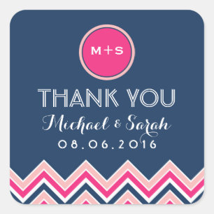 Navy Blue Pink Zickzack Wedding Danke Sticker
