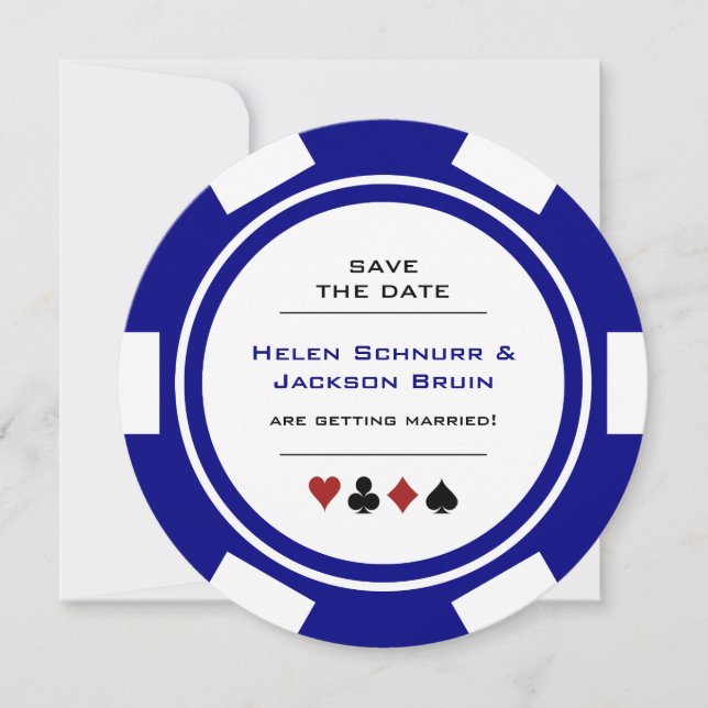 Navy Blue Poker Chip Vegas Wedding speichern das D (Vorderseite)
