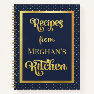 Navy Blue Polka Dot Glitzer Rezept Notebook Notizbuch