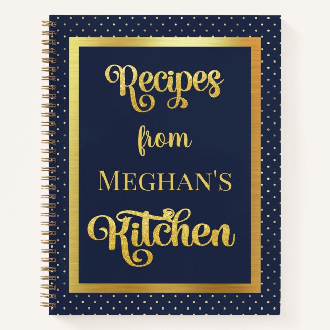 Navy Blue Polka Dot Glitzer Rezept Notebook Notizbuch (Vorderseite)