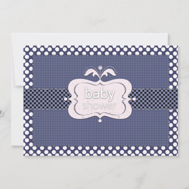 Navy Blue Polkadot Baby Shower Invitations (Devant)
