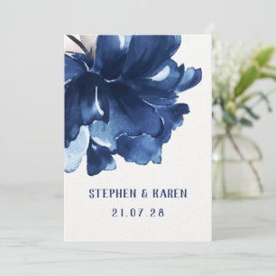Navy Blue Poppy Elegant Mariage Invitation