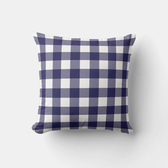 Navy Blue Preppy Buffalo Karo Kariert Kissen (Vorderseite)