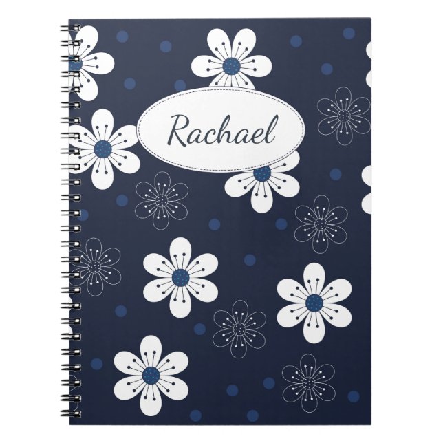 Navy Blue Pretty Floral Personalised Notizblock (Vorderseite)
