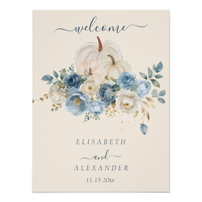 Navy Blue Pumpkin FallinLove Hochzeitsglanz-Poster Poster (Vorderseite)