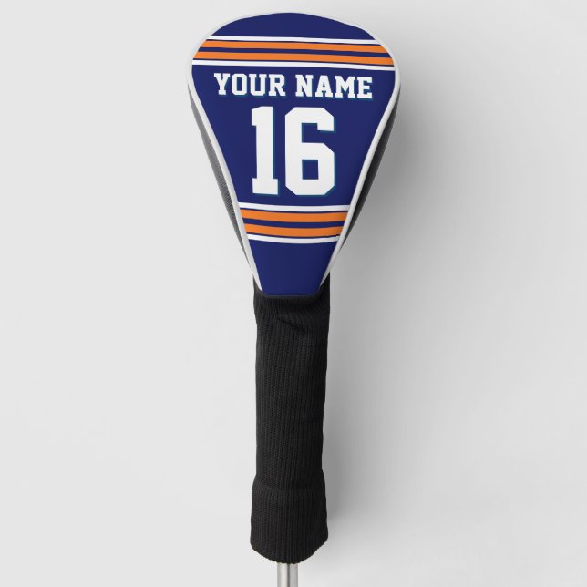 Navy Blue Pumpkin Orange White Sports Jersey Golf Headcover (Vorderseite)